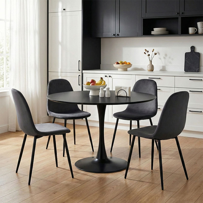 Bella-Balou dining table pakoworld set of 5 pcs MDF black-anthracite velvet D120x73cm