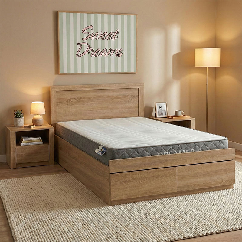Bed with mattress and drawer Olympus-Dreamer pakoworld sonoma 100x200cm