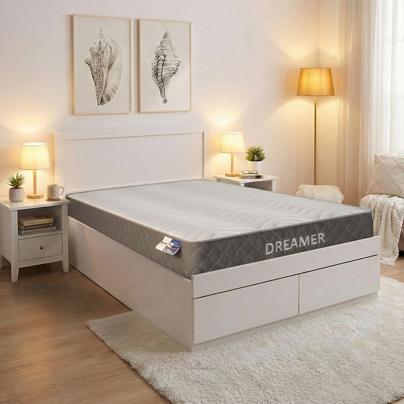 Bed with mattress and drawer Olympus-Dreamer pakoworld white 100x200cm