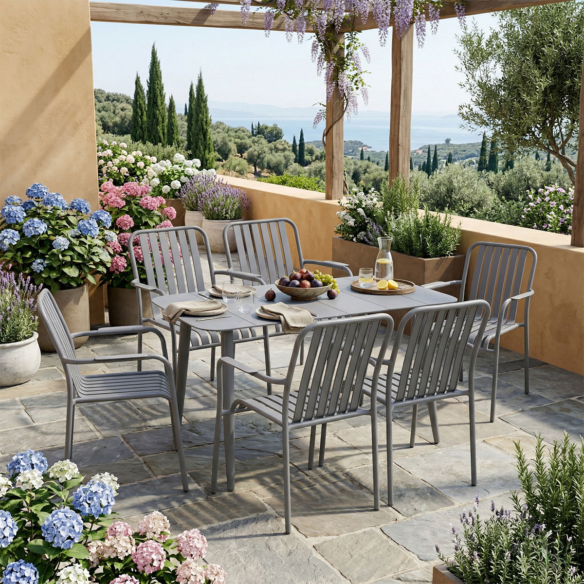 Dining set Heven Vista set of 7 pieces anthracite aluminum 120x70x72cm