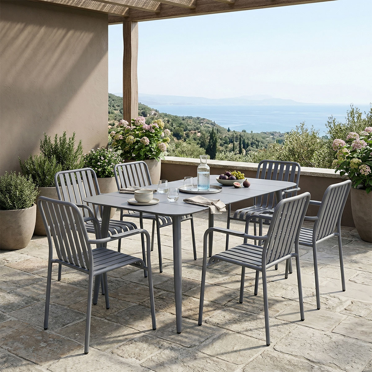 Dining set Heven Vista set of 7 pieces anthracite aluminum 150x80x72cm