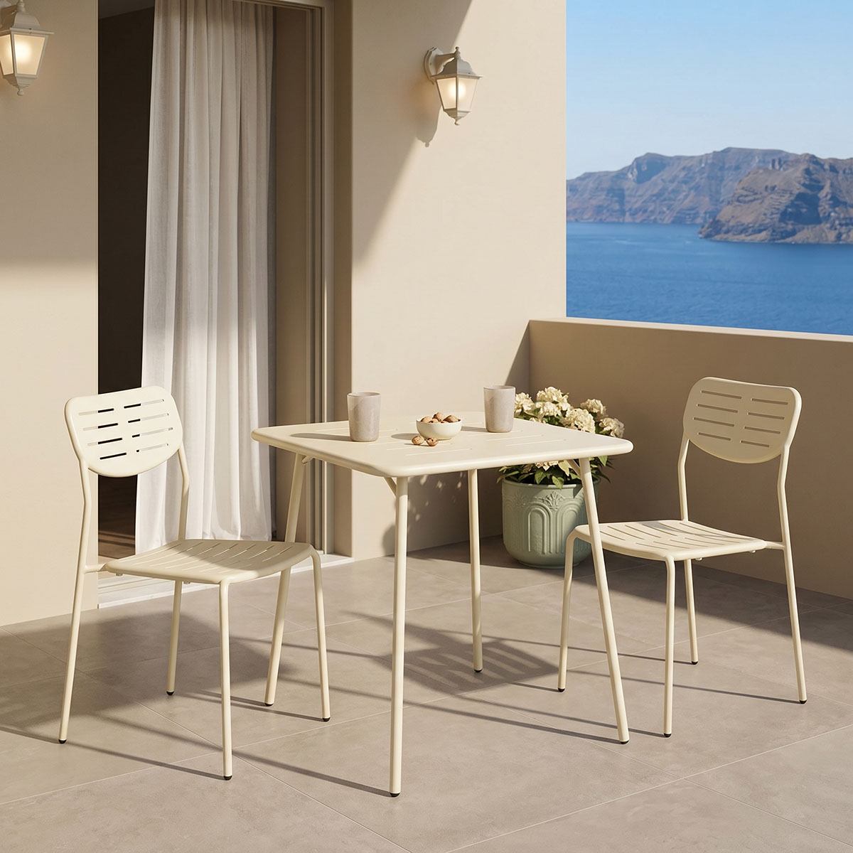 Τραπεζαρία Moraja Deraby I σετ 3τεμ κρεμ μέταλλο 70x70x73εκ