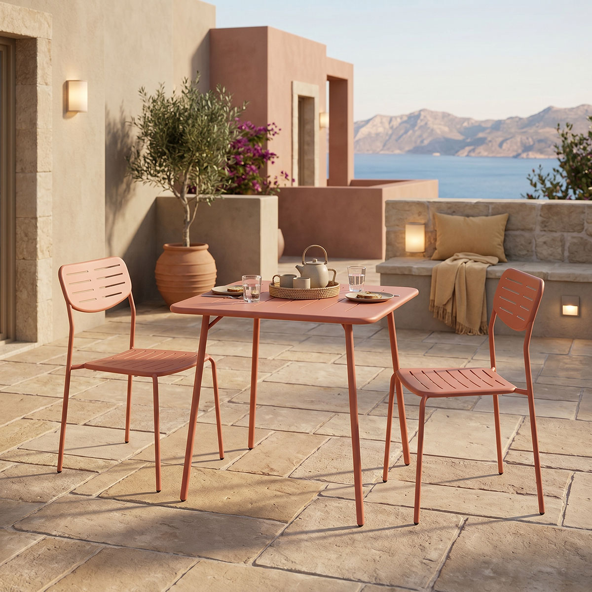 Τραπεζαρία Moraja Deraby I σετ 3τεμ terracotta μέταλλο 70x70x73εκ