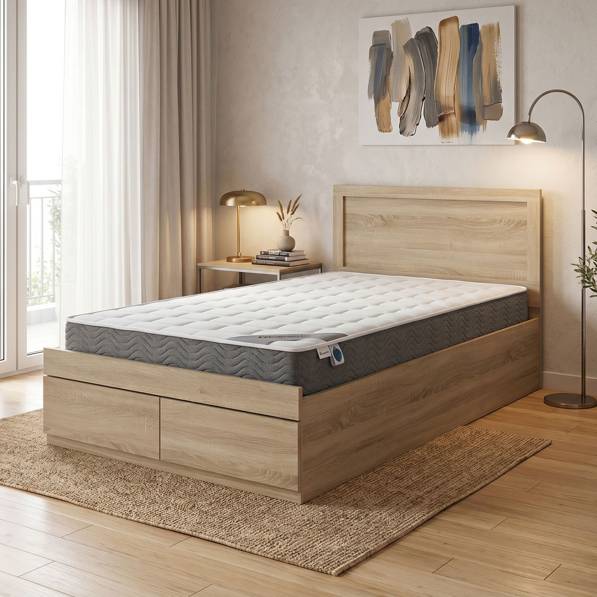 Bed with mattress and drawer Olympus-Perfecto pakoworld sonoma 100x200cm