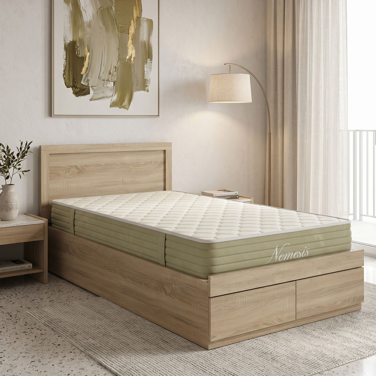 Bed with mattress and drawer Olympus-Nemesis pakoworld sonoma 100x200cm