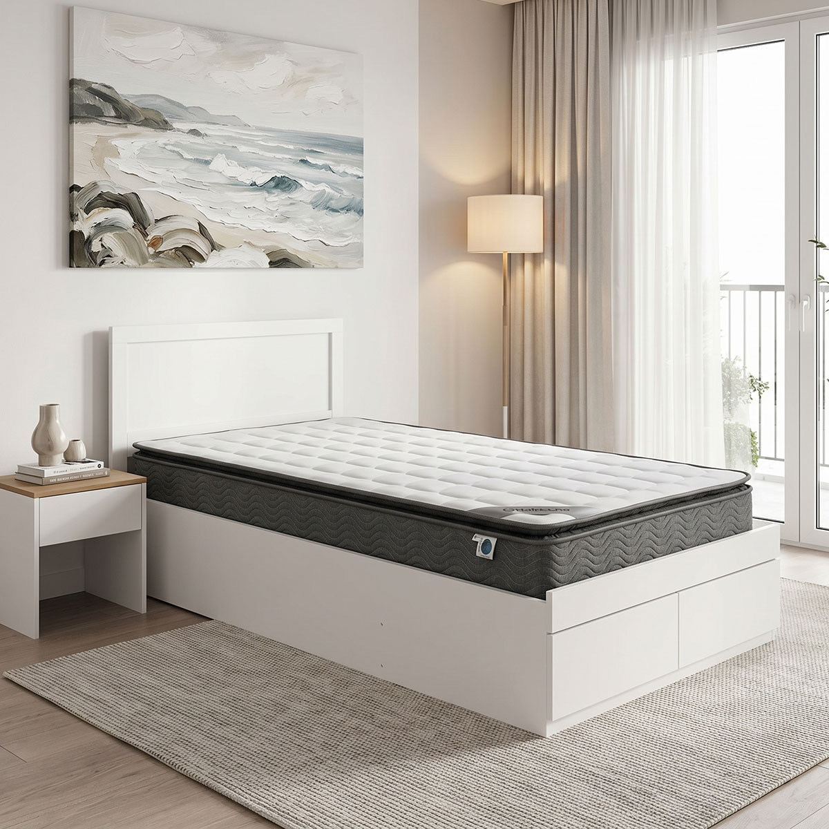 Bed with mattress and drawer Olympus-Perfecto pakoworld white 100x200cm