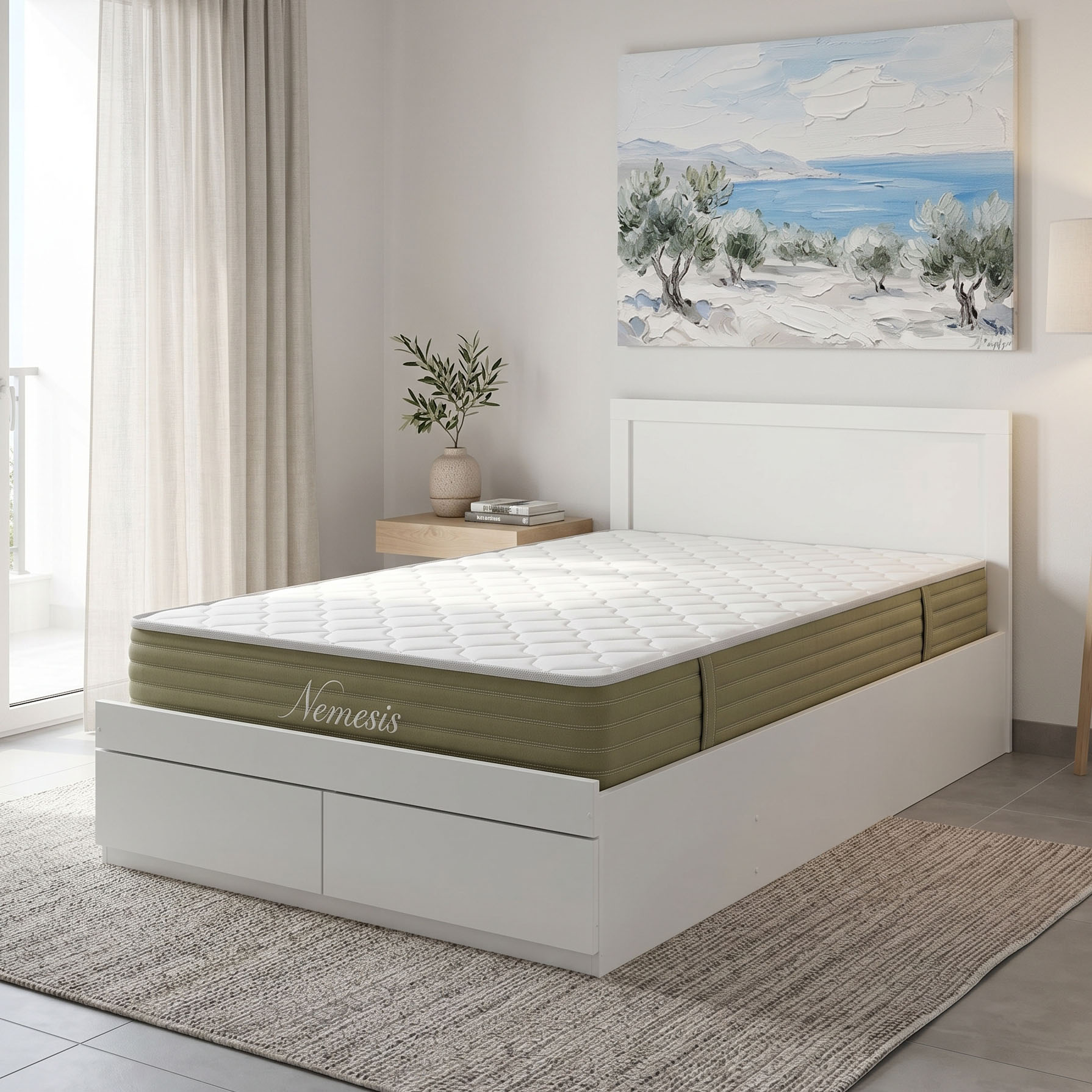 Bed with mattress and drawer Olympus-Nemesis pakoworld white 100x200cm