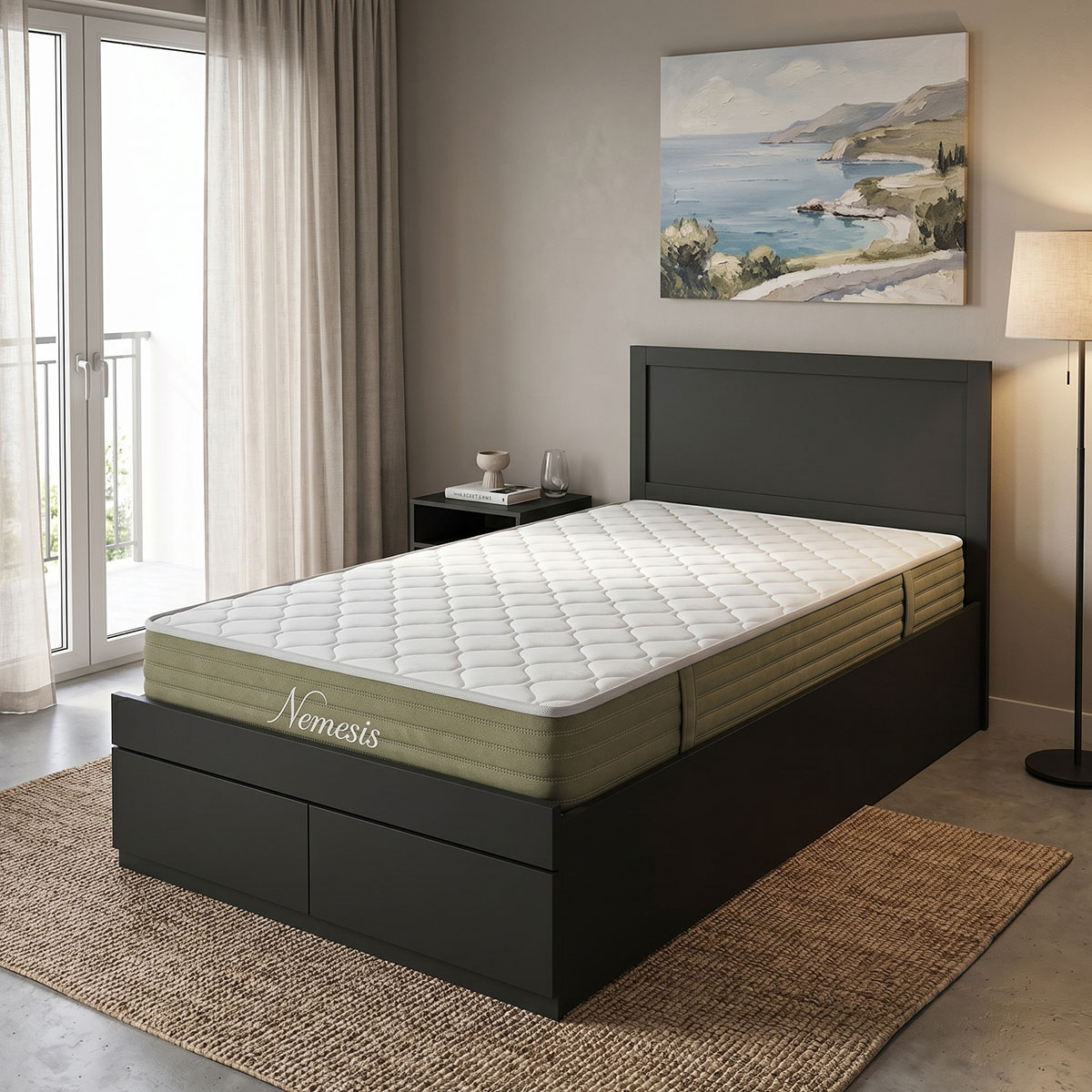 Bed with mattress and drawer Olympus-Nemesis pakoworld wenge 100x200cm
