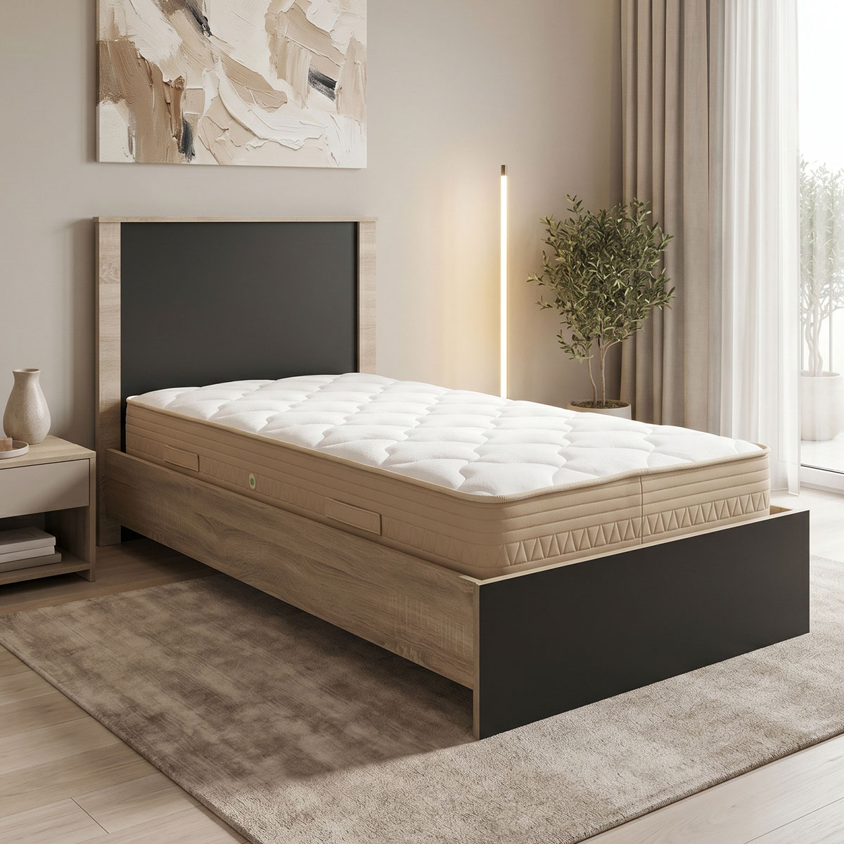 Bed with mattress Athos Sleepy pakoworld sonoma–anthracite 90x190cm