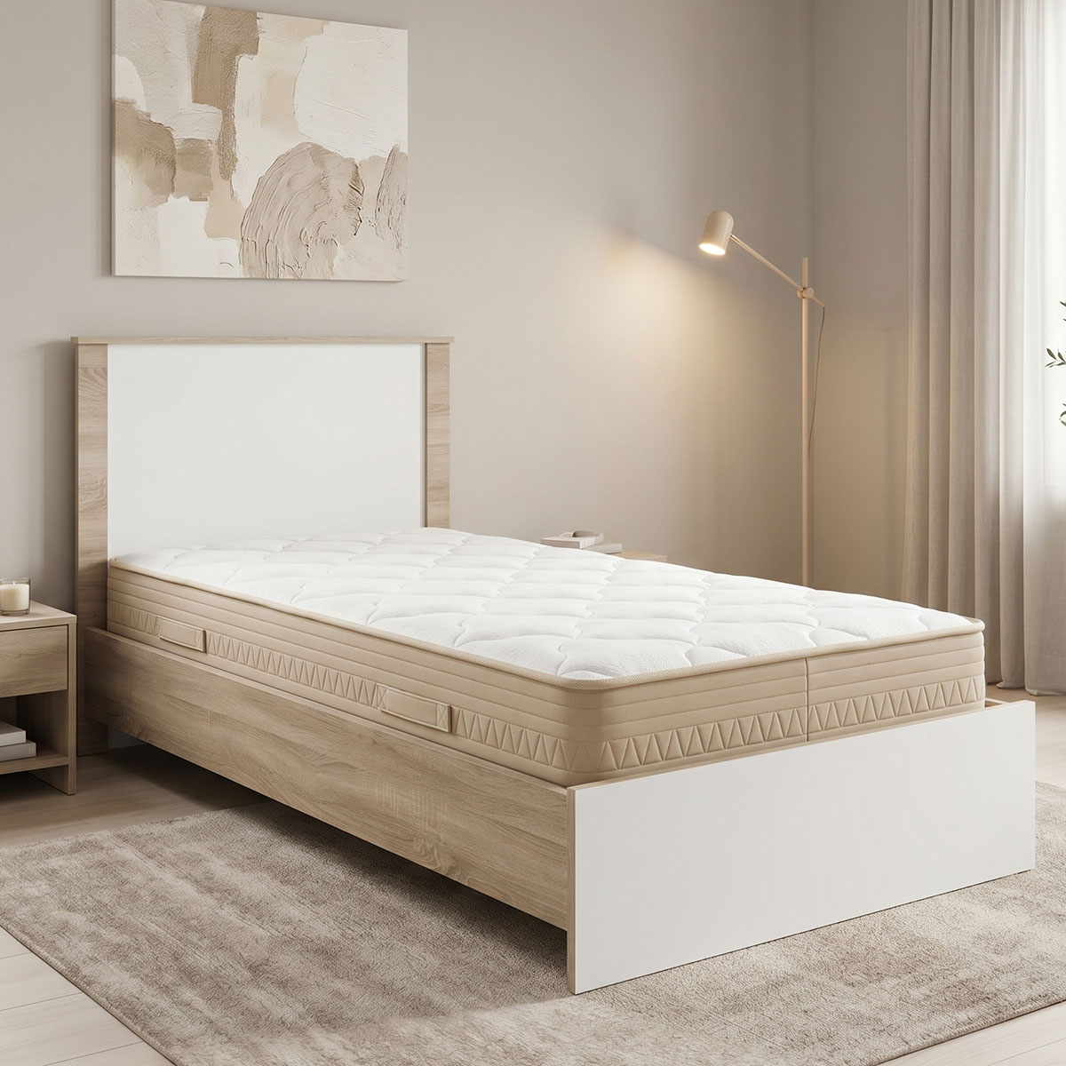 Bed with mattress Athos Sleepy pakoworld sonoma white 90x190cm