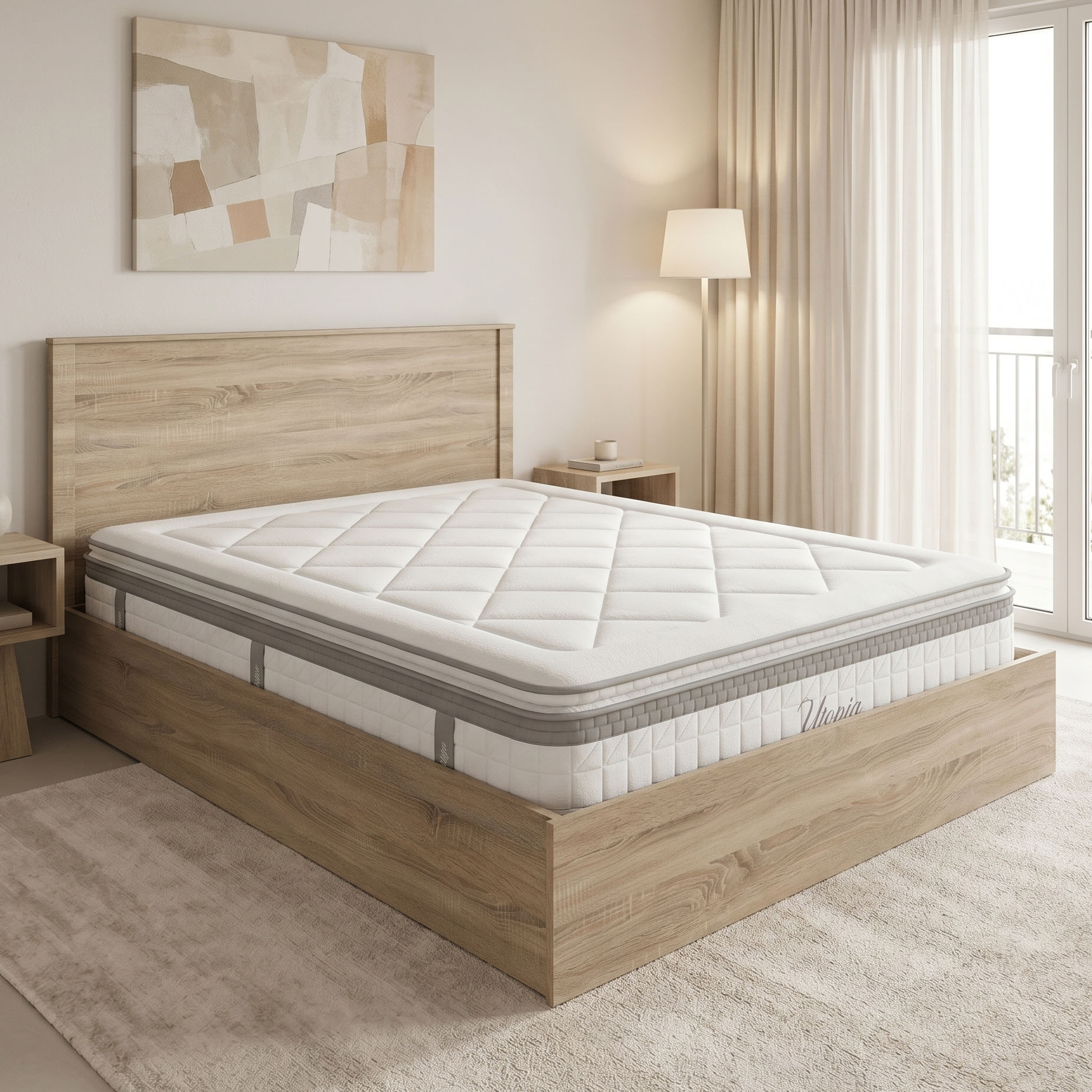 Bed with mattress Athos Utopia Pakoworld sonoma 160x200cm