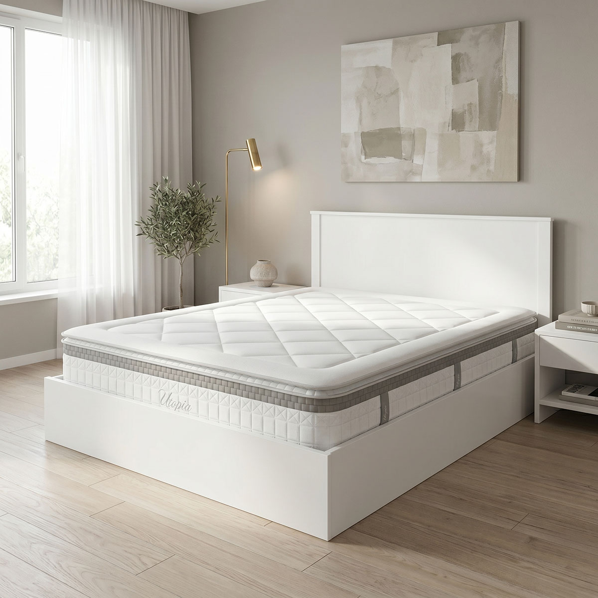 Bed with mattress Athos Utopia Pakoworld white 160x200cm