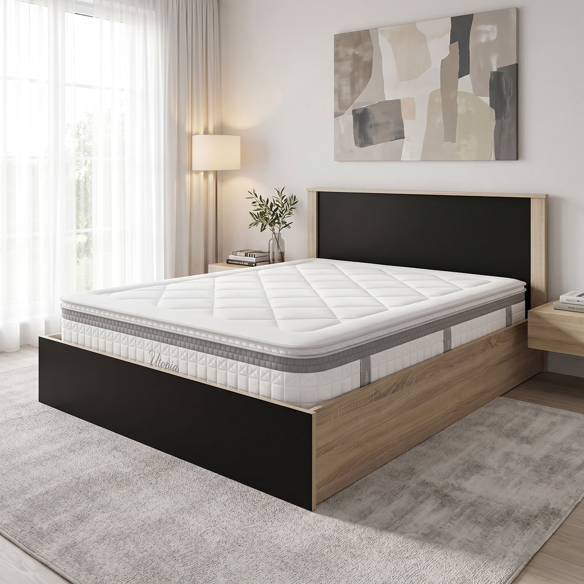 Bed with mattress Athos Utopia Pakoworld sonoma and anthracite 160x200cm