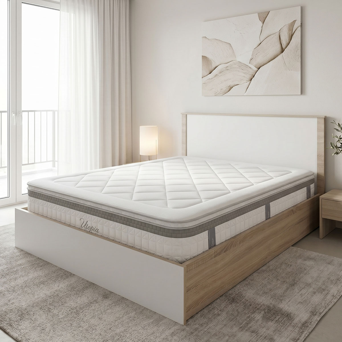 Bed with mattress Athos Utopia Pakoworld sonoma and white 160x200cm