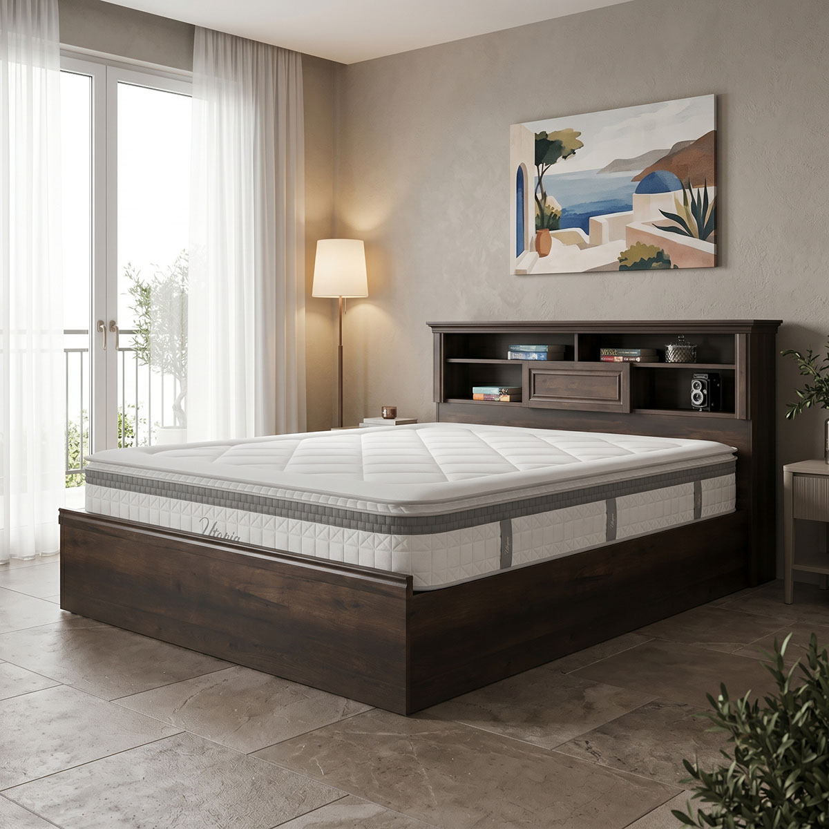 Bed with mattress Mozart Utopia pakoworld walnut 160x200cm
