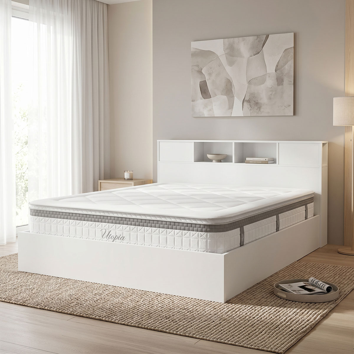 Bed with mattress Olympus Utopia pakoworld white 160x200cm