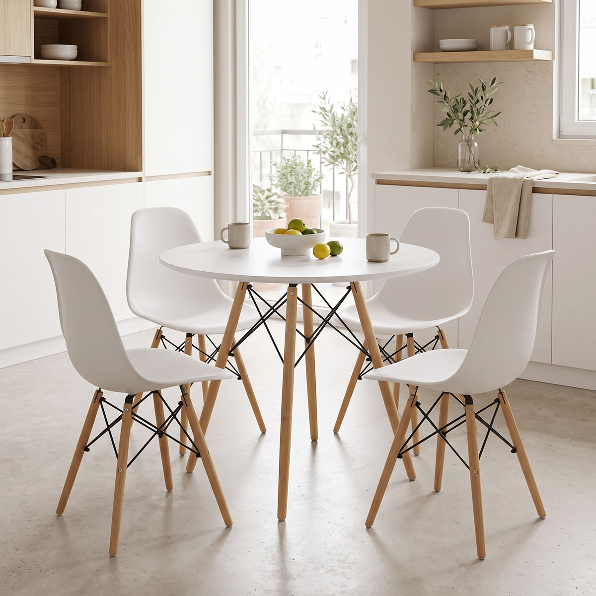 Dining Set with Julita White Chairs and Julita White Table Ø80x73cm Set of 5pcs