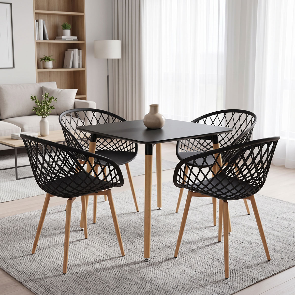 Dining Set with Armchairs Ezra black Natali Table black 80x80x76cm Set of 5pcs