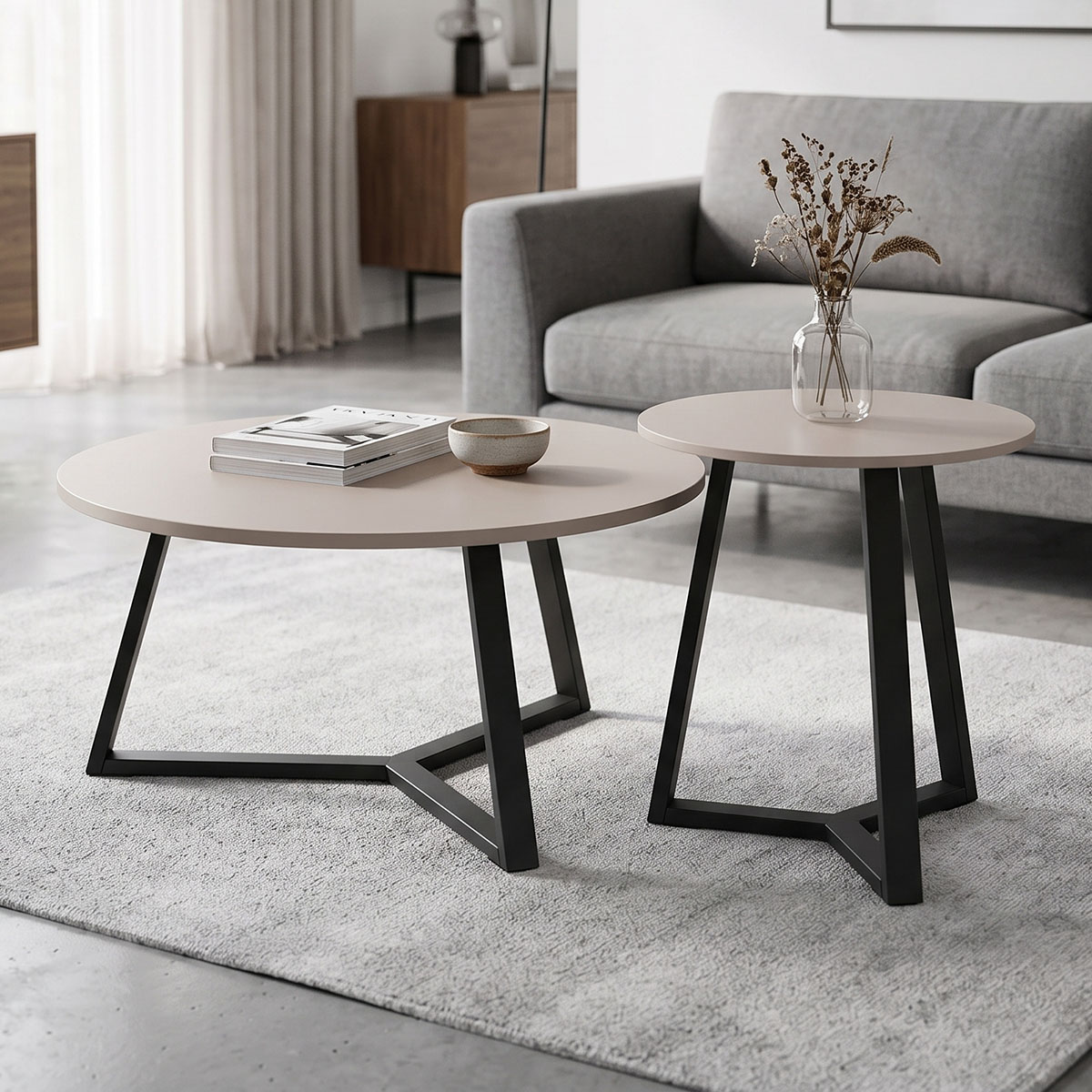 Berton pakoworld living room tables 2pcs in cappuccino with black metal
