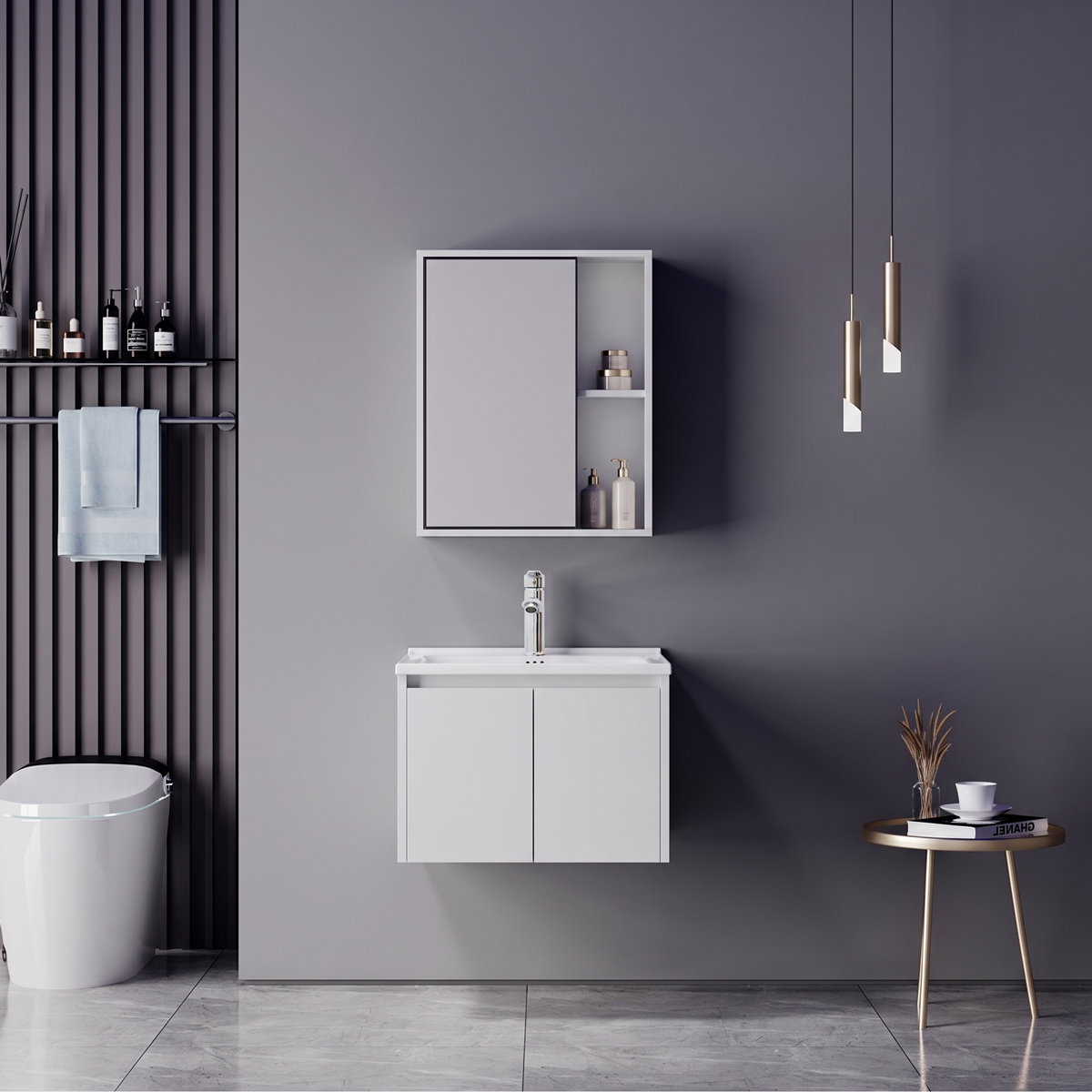 Chinky Mentis pakoworld vanity with washbasin faucet and mirror in white and chrome