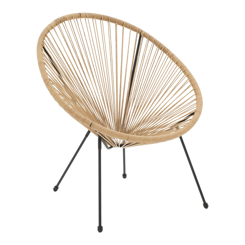 Πολυθρόνα Acapulco μεταλλο σε μαύρη-pe rattan σε φυσική απόχρωση 68.5x74.5x84εκ