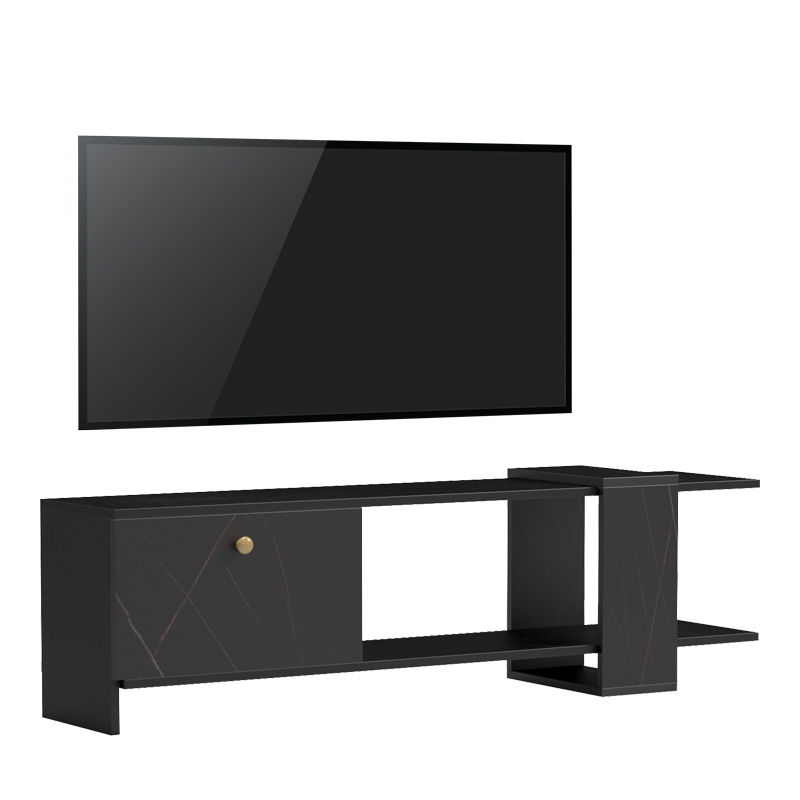 Έπιπλο τηλεόρασης Standi σε μαύρο-μαύρο μαρμάρου απόχρωση 120x25x36.8εκ