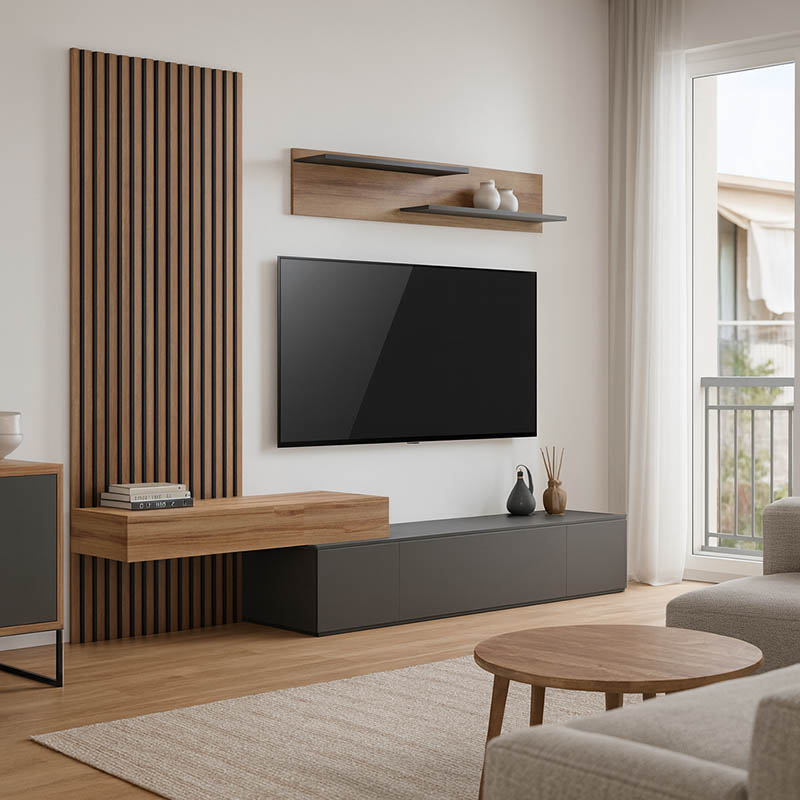 Σύνθετο σαλονιού Litende σε ανθρακί-oak απόχρωση 249.4x42.2x199.5εκ