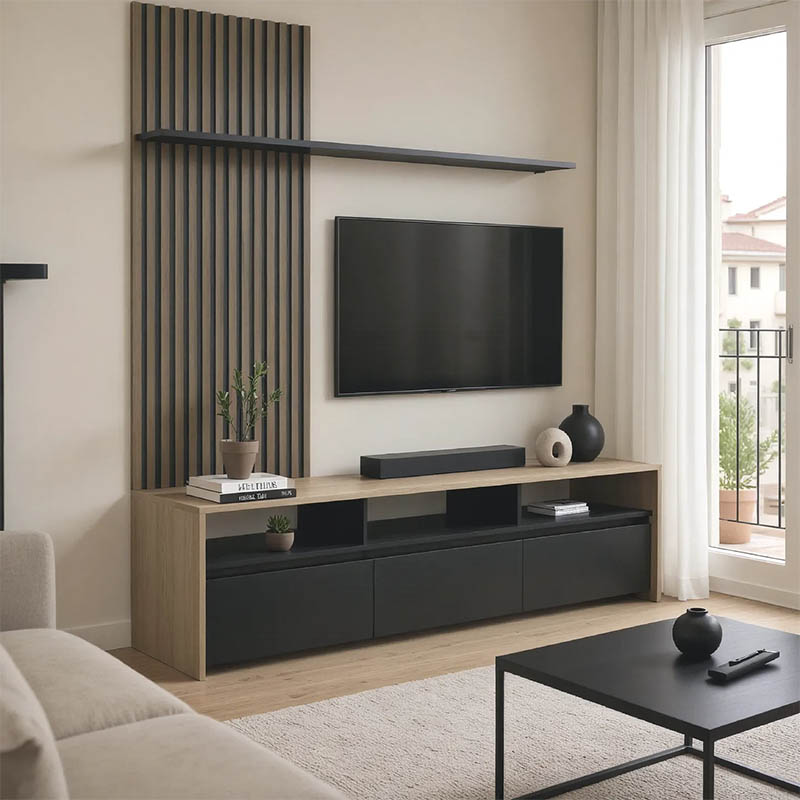 Σύνθετο σαλονιού Delfina σε sonoma με μαύρη απόχρωση 190x40x199.5εκ