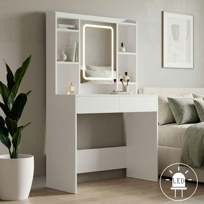 Dressing table Efilia pakoworld with led in white color 90x40x145cm