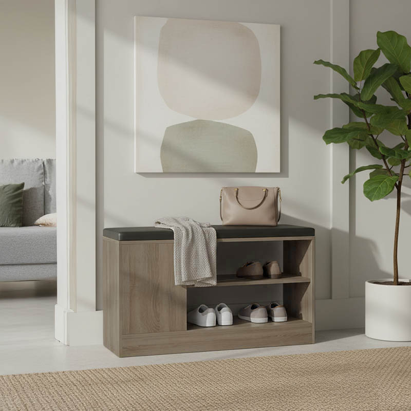 Παπουτσοθήκη-σκαμπό Deboule 8 ζευγών σε sonoma-μαύρη απόχρωση 90x30x46εκ