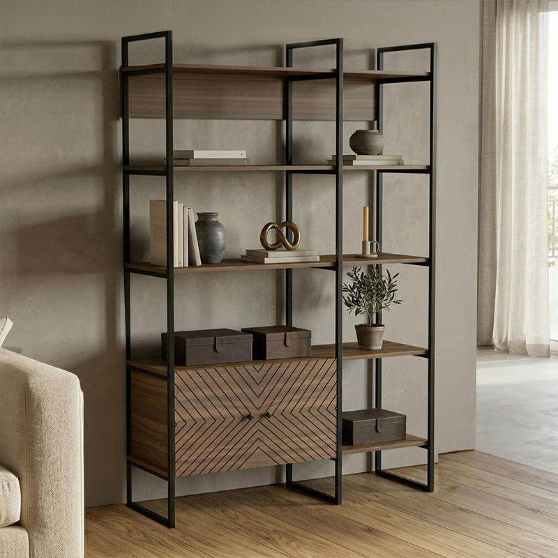 Βιβλιοθήκη Rhombo καρυδί-μαύρο 120x35x180εκ