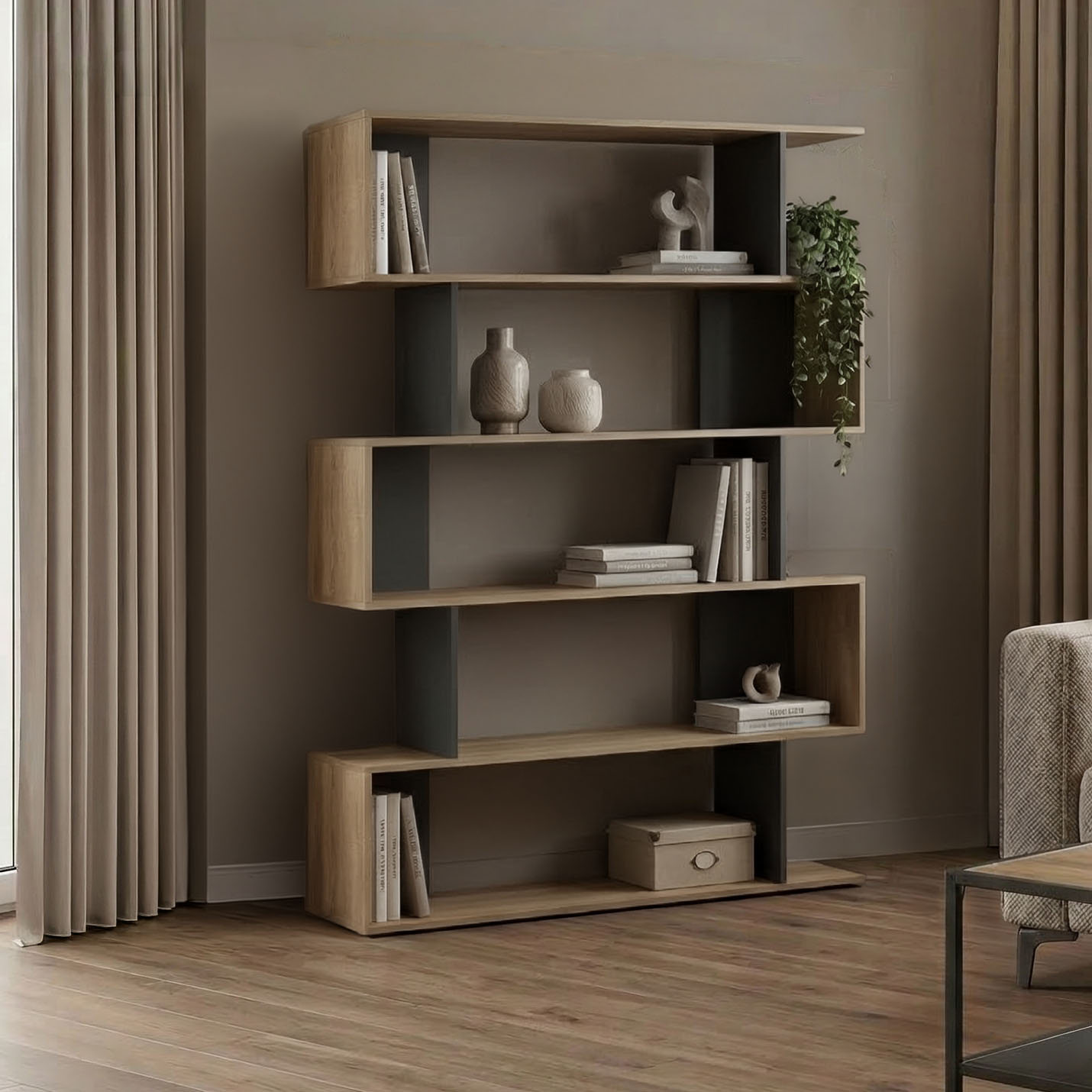 Tetri bookcase sonoma-anthracite 121.8x25.4x158.8cm