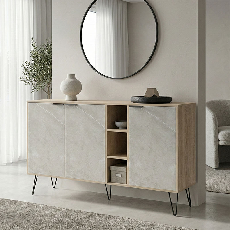 Balain buffet sonoma-gray beige marble look 142x35.5x83cm