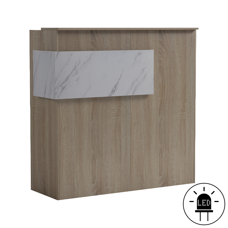 Optima reception desk with LED sonoma-white marlbew look 110x40x110cm