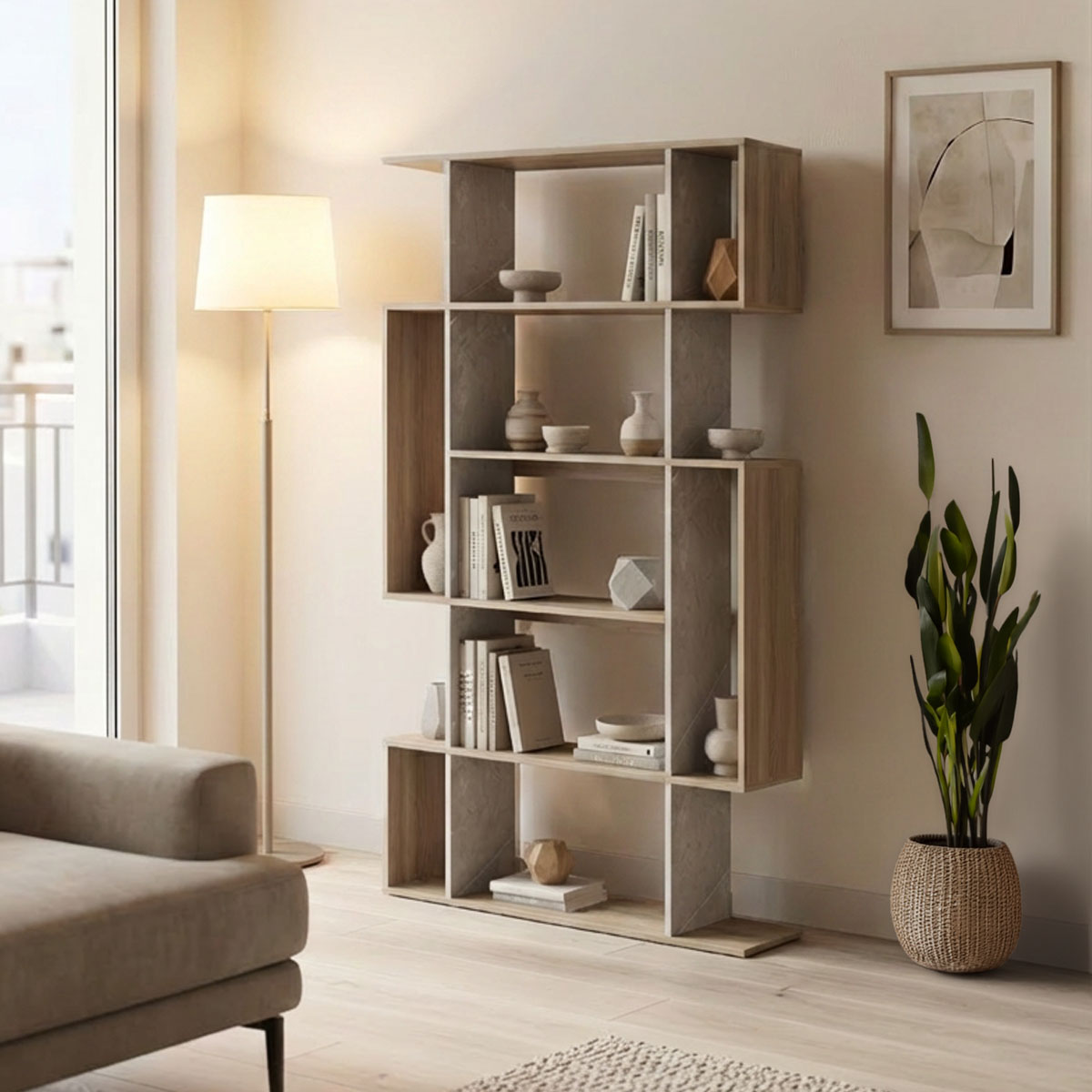 Mito sonoma-beige marble look bookcase 108.5x25x161cm
