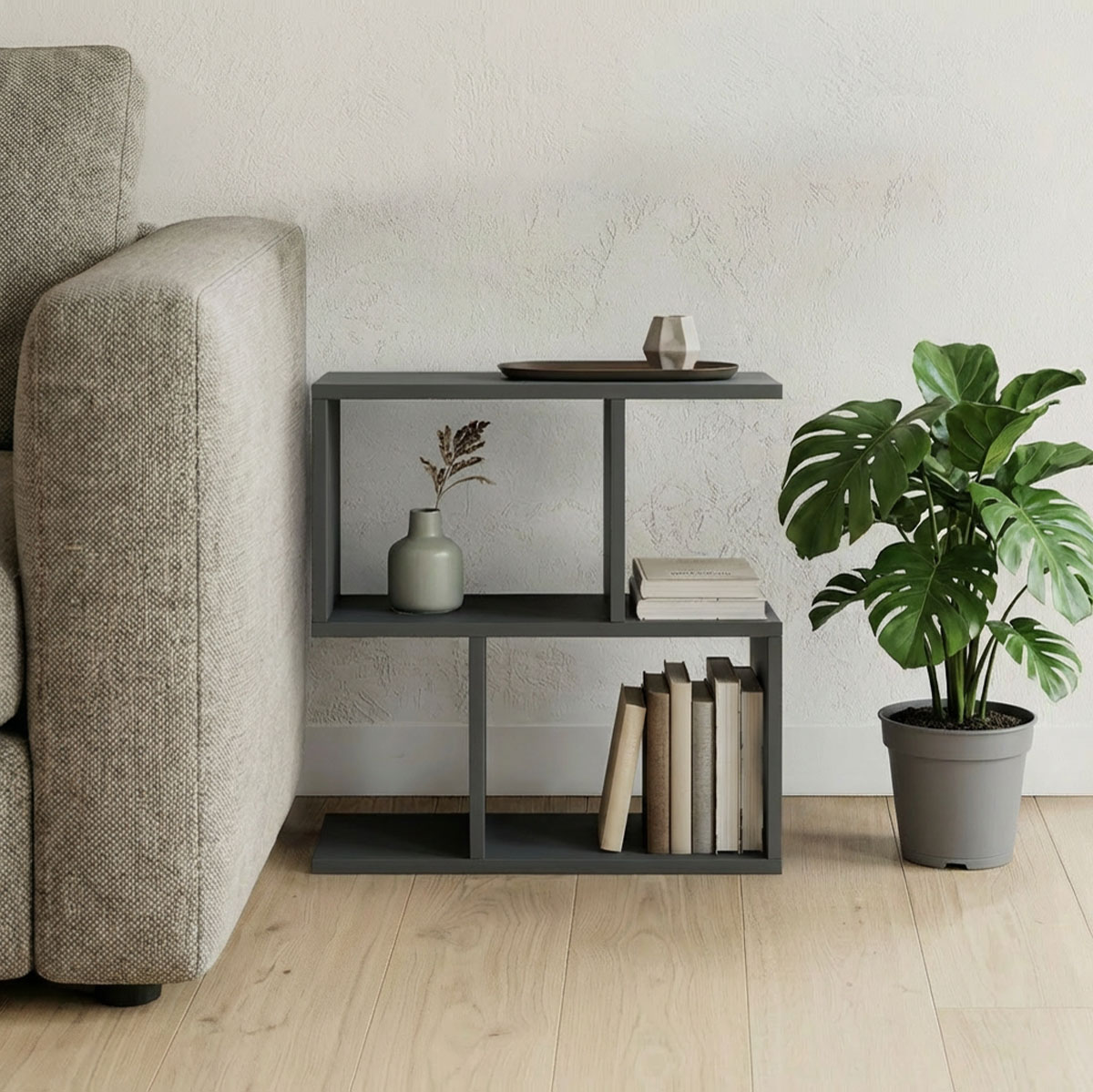 Βοηθητικό τραπέζι-βιβλιοθήκη Wesmol ανθρακί 50x20x50εκ