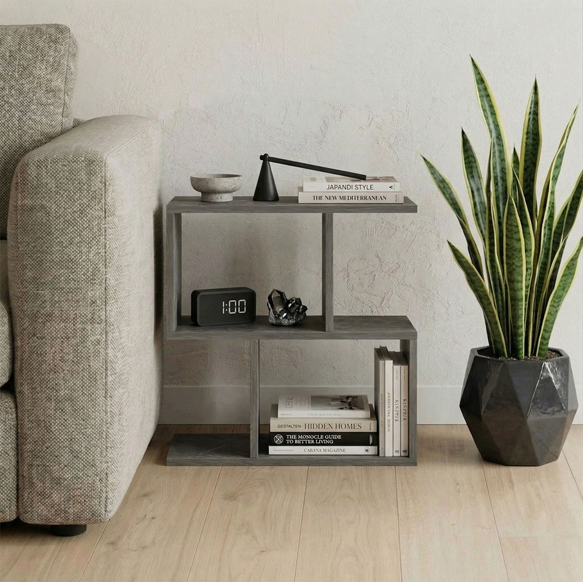 Βοηθητικό τραπέζι-βιβλιοθήκη Wesmol ανθρακί όψη μαρμάρου 50x20x50εκ