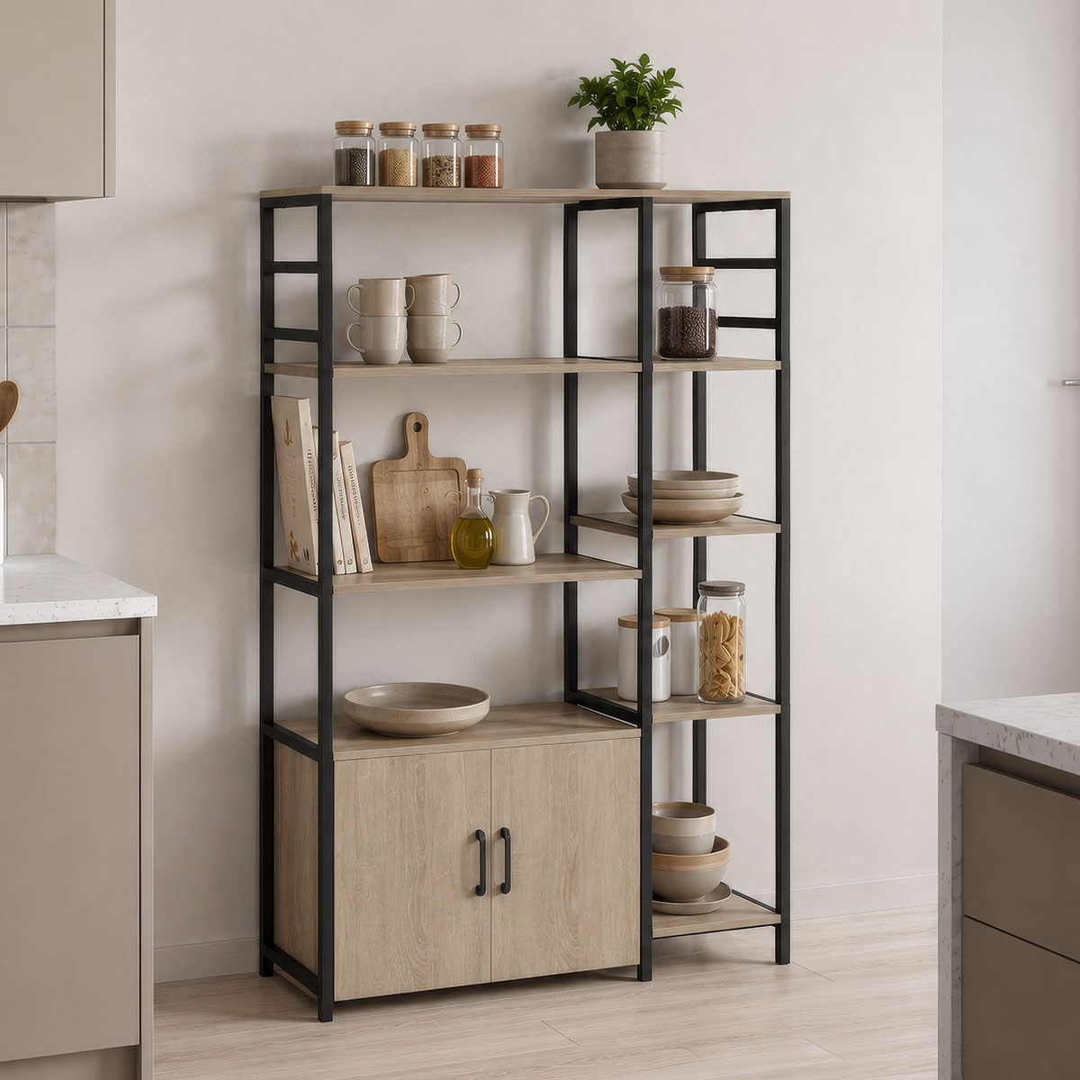 Floor shelf Ranea pakoworld sonoma-black 85x32x150cm