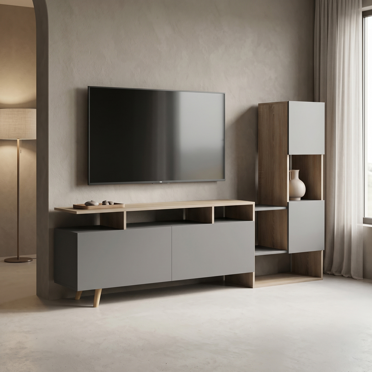 Tv unit Defry pakoworld sonoma-anthracite 177.5x31.5x110cm