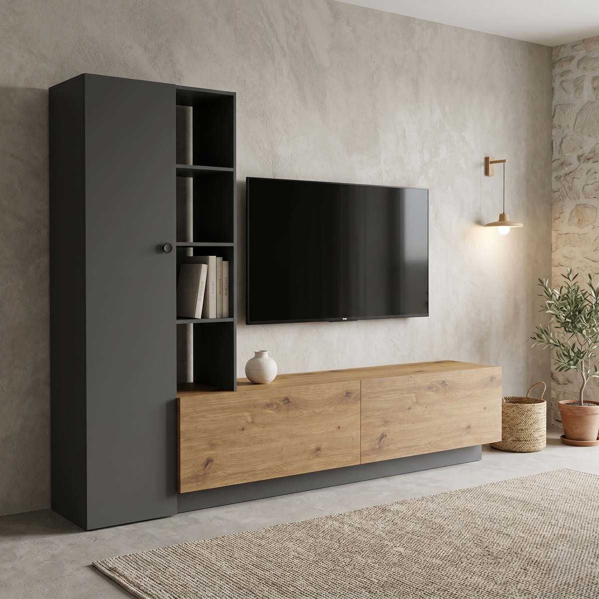 Tv unit Tilveo pakoworld oak-anthracite 230x41.5x180cm