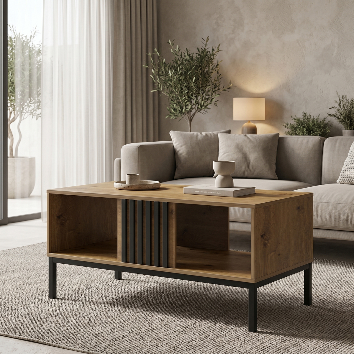 Coffee table Delanka pakoworld oak-black 92x50x46cm