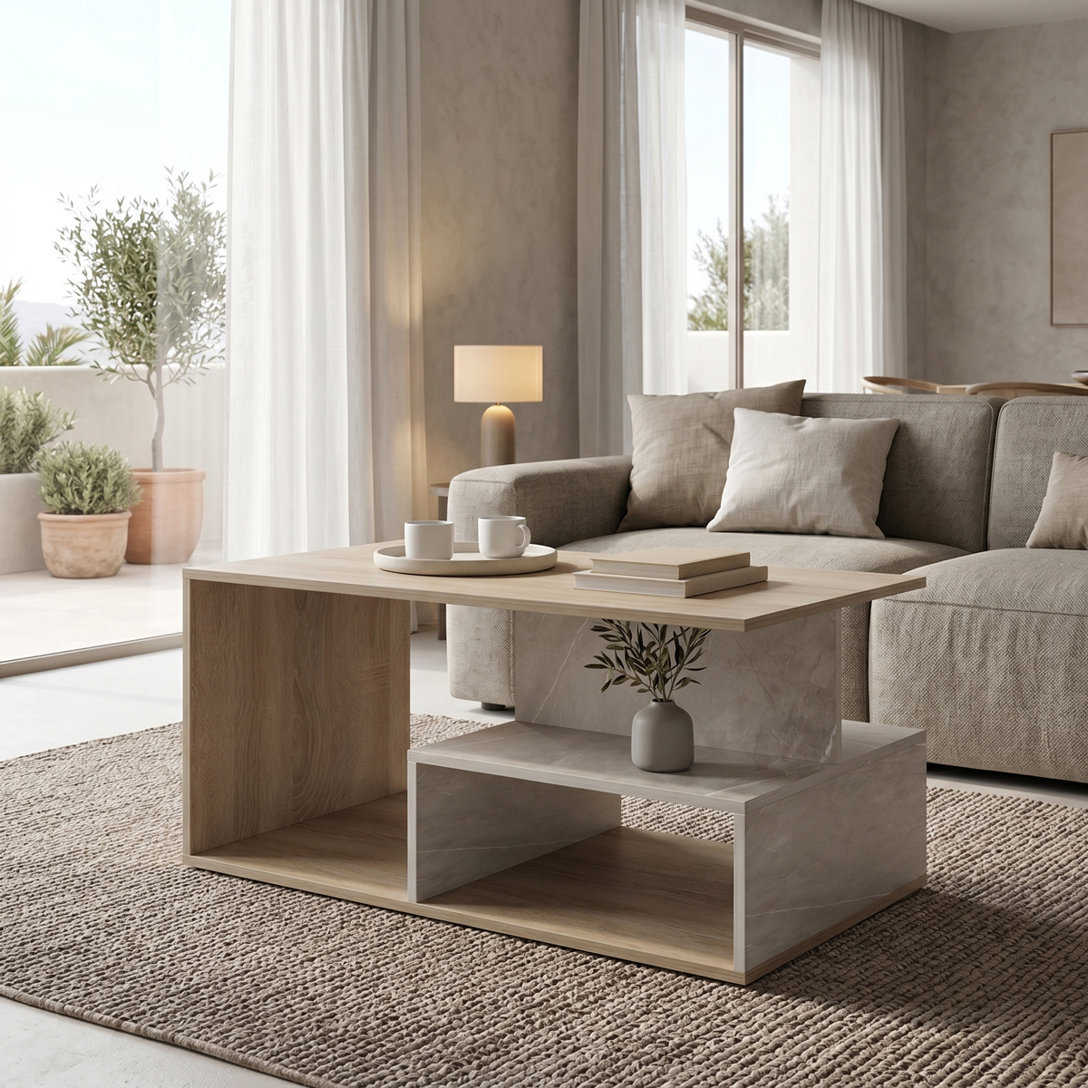 Coffee table Kelena pakoworld sonoma-beige marble look 90x51x43cm