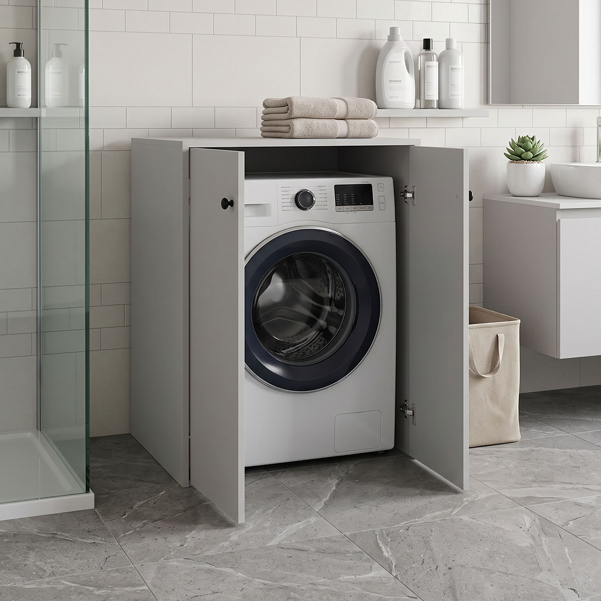 Laundry cabinet Bathy pakoworld white 70x66x90cm
