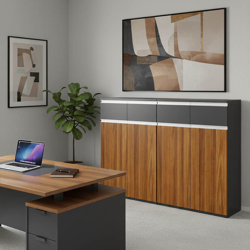 Professional office cabinets Oscar walnut-anthracite 160x40x120cm