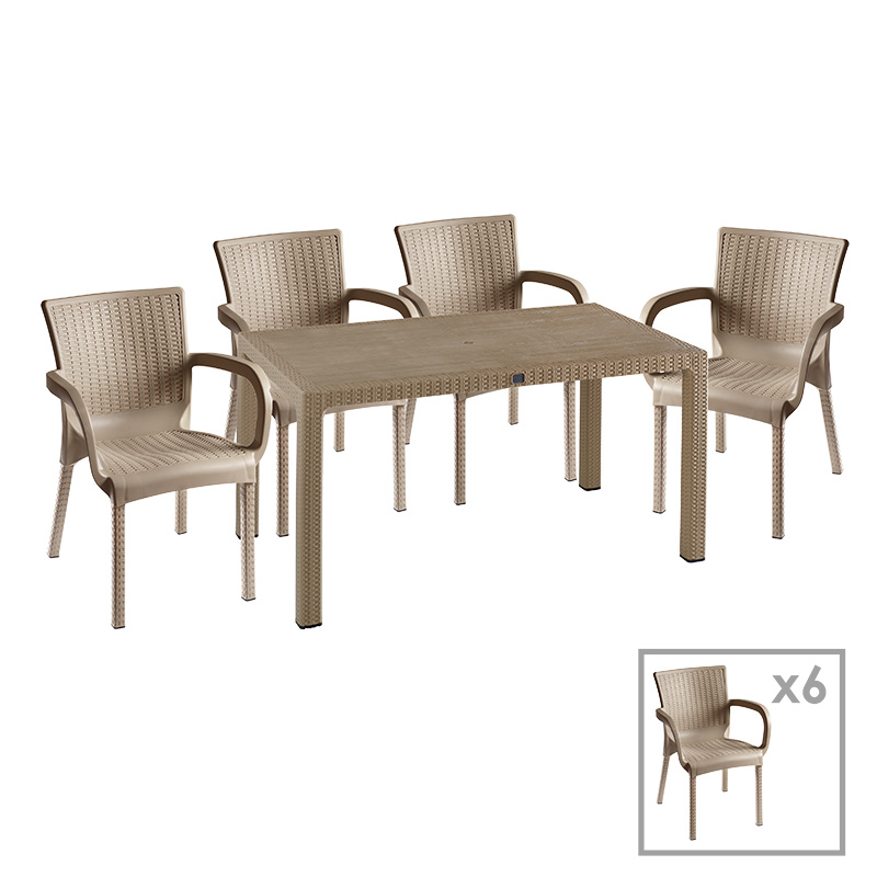 Dining set Explore-Festive set 7pieces PP cappuccino150x90x73.5cm