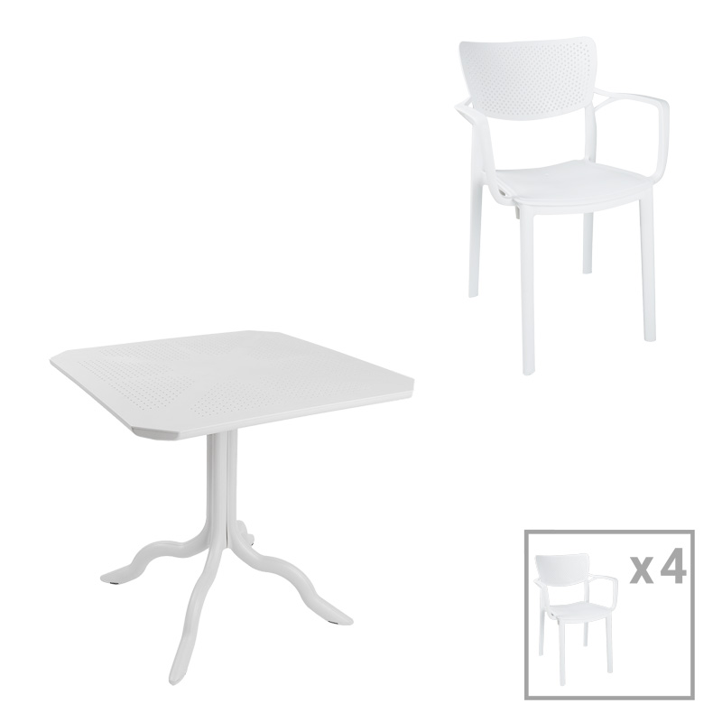 Dining table Icon-Fontline set of 5 pieces PP in white shade