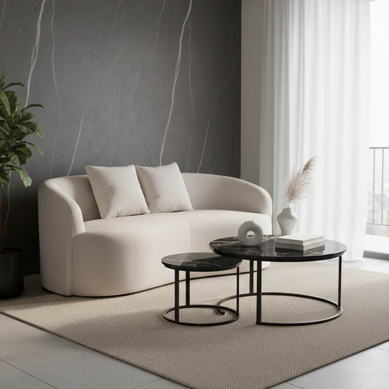 2-seater sofa Raini with cushions cream velvet 178x82x68cm