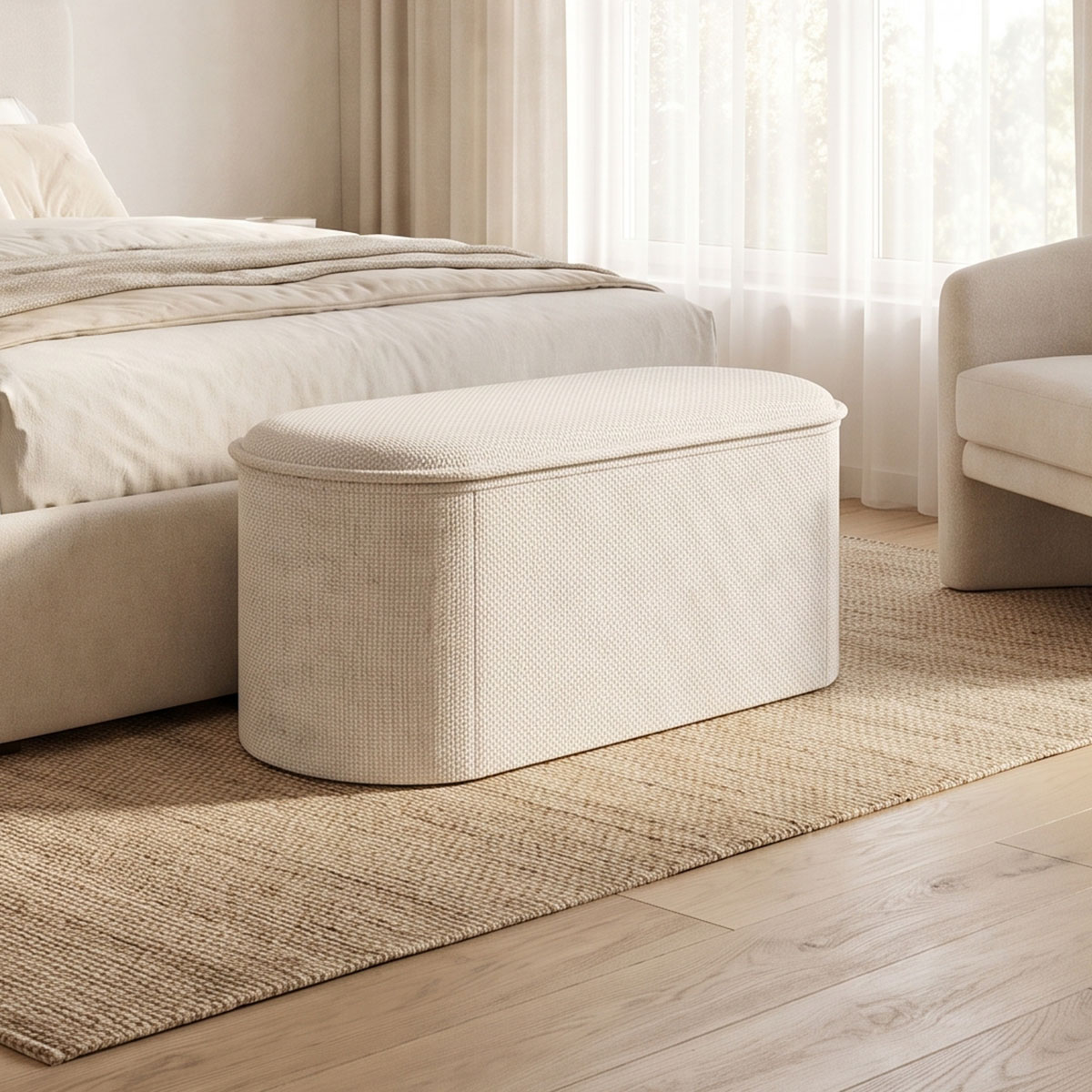 Stool-trunk Trebia pakoworld cream fabric 76x38x38cm