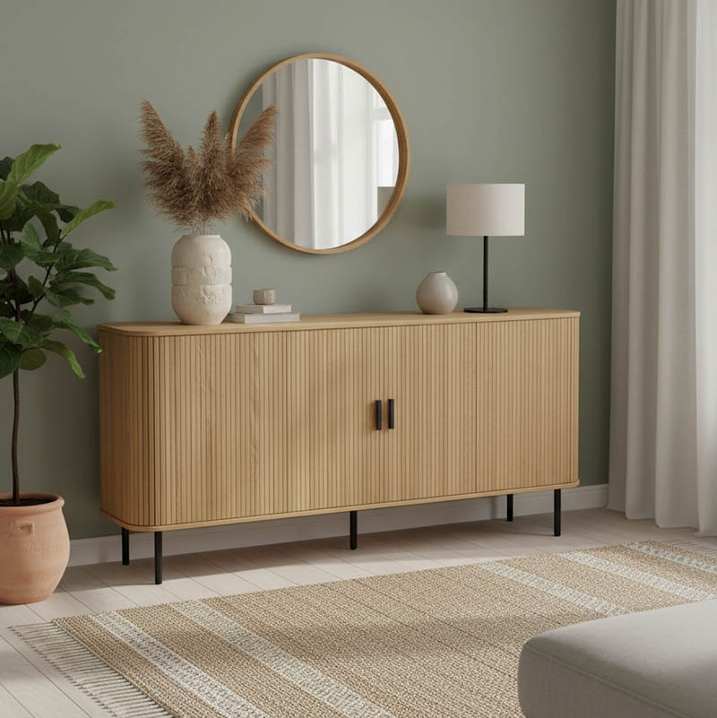 Μπουφές Scandi MDF φυσικό με μεταλλικά μαύρα πόδια 170x45x80εκ