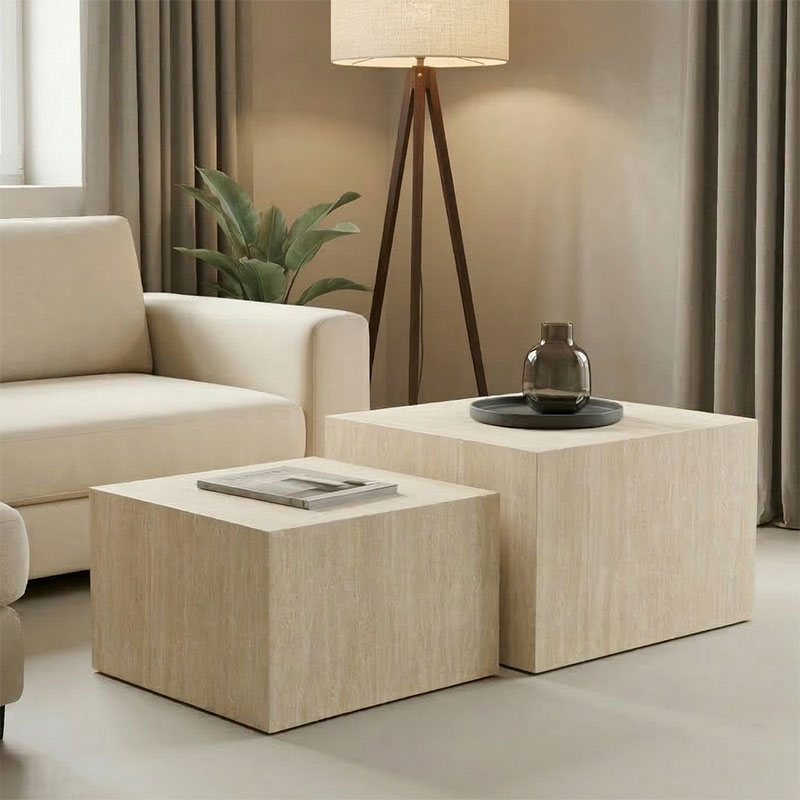 Βοηθητικά τραπέζια Coffina σετ 2τεμ mdf σε όψη τραβερτίνας